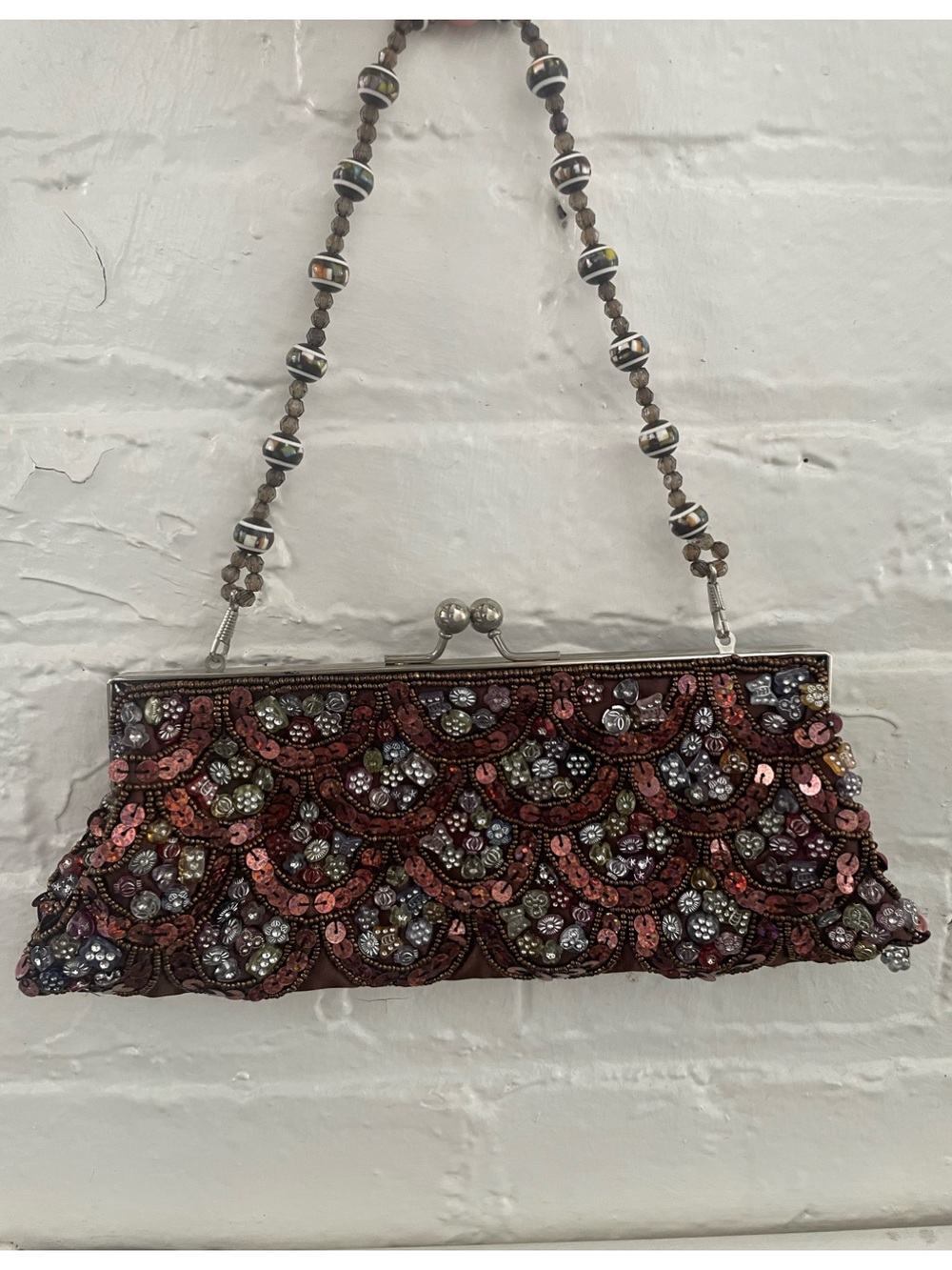 Vintage Sequin Beaded Clutch in Rose Gold and Bronze